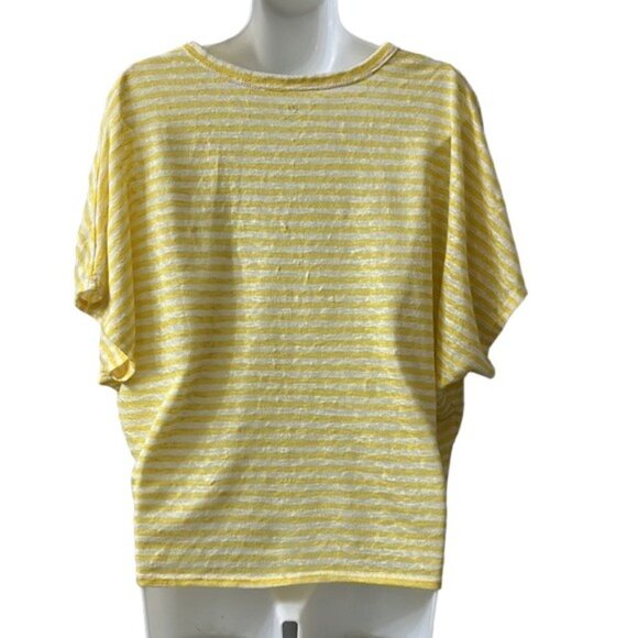 a.n.a Women's Yellow Striped Faux Button Down Tie Front Dolman Sleeve Top NWOT - Picture 5 of 8